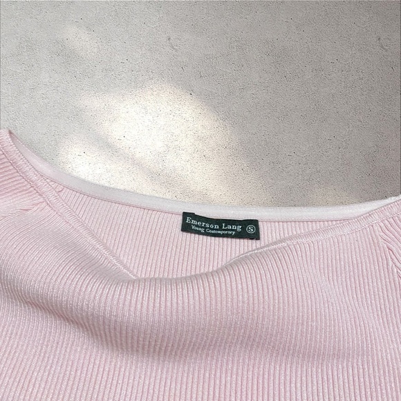 Emerson Lang Baby Pink Boat Neck Rib Knit Cap Sleeve Top - Picture 4 of 6